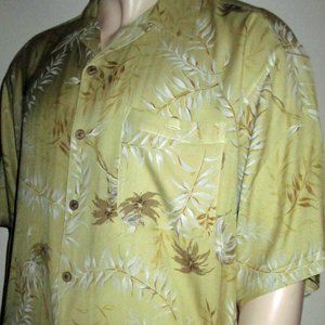 Baracuta Men's Hawaiian Print  Silk Short Sleeve Goldtone Casual Shirt  XXL NEW